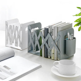 Adjustable ABS Plastic Bookends with Pen Holder Non-Slip Folding Storage Racks for Office/School/Home/Library Use