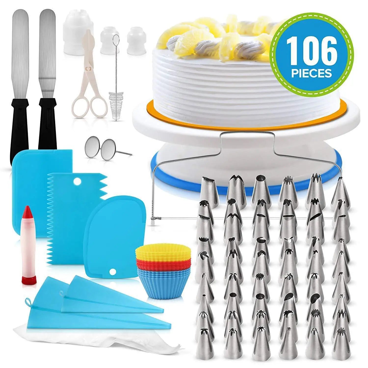 Factory 106 Pieces Cake Mounting Turntable Set with 48 Mounting Mouth Cream Mounting Bag Scraper and Lamination Device