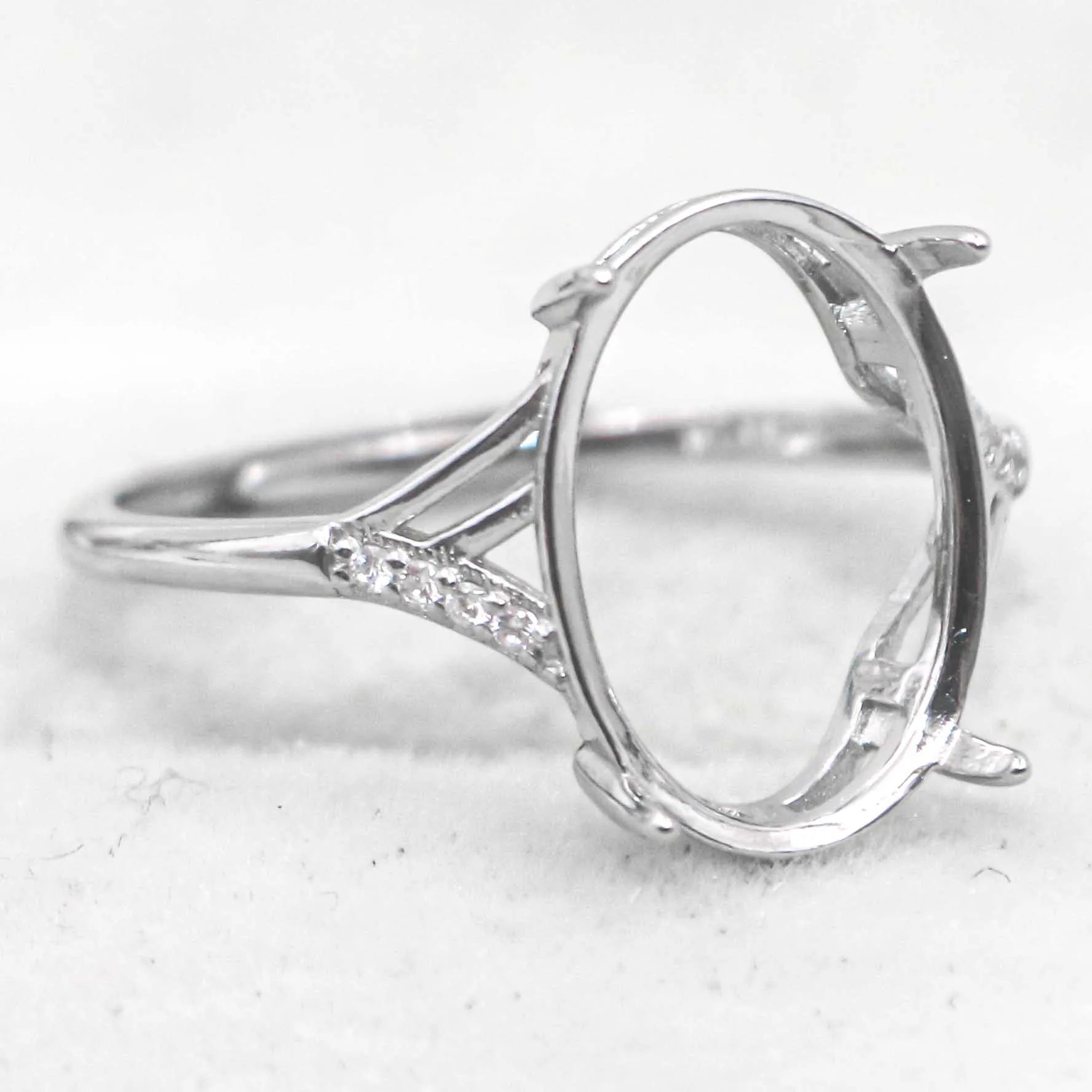 Sterling Silver 10*14mm Semi Mount Ring Empty Frame Blank Support Setting S925 Base Holder Without Center Stone for DIY Inlay
