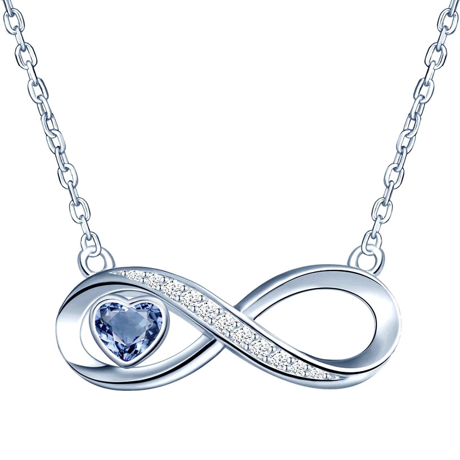 Infinity Love Heart Crystal Necklaces for Women Girls 925 Sterling Silver Pendant with Cubic Zirconia