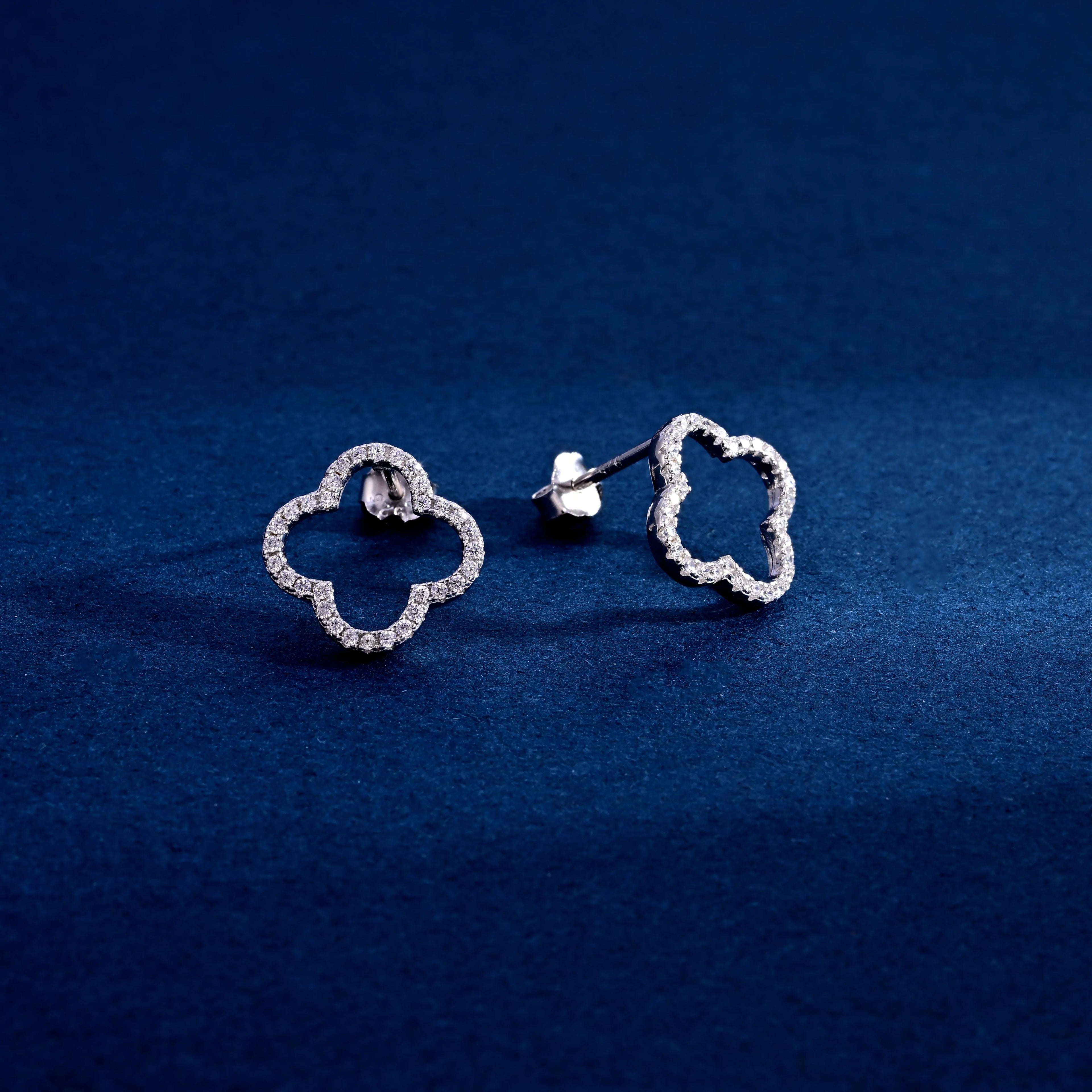 Wholesale Earrings Jewelry Rhodium Plated Cubic Zirconia Clover Stud Earring 925 Sterling Silver Fine Jewelry Earrings