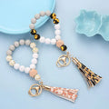 Wrist Key Chains Gift Key Ring Bracelet for Women Girls Leopard Beaded Keychain Wristlet Bangle Keyring Round Silicone Key Rings