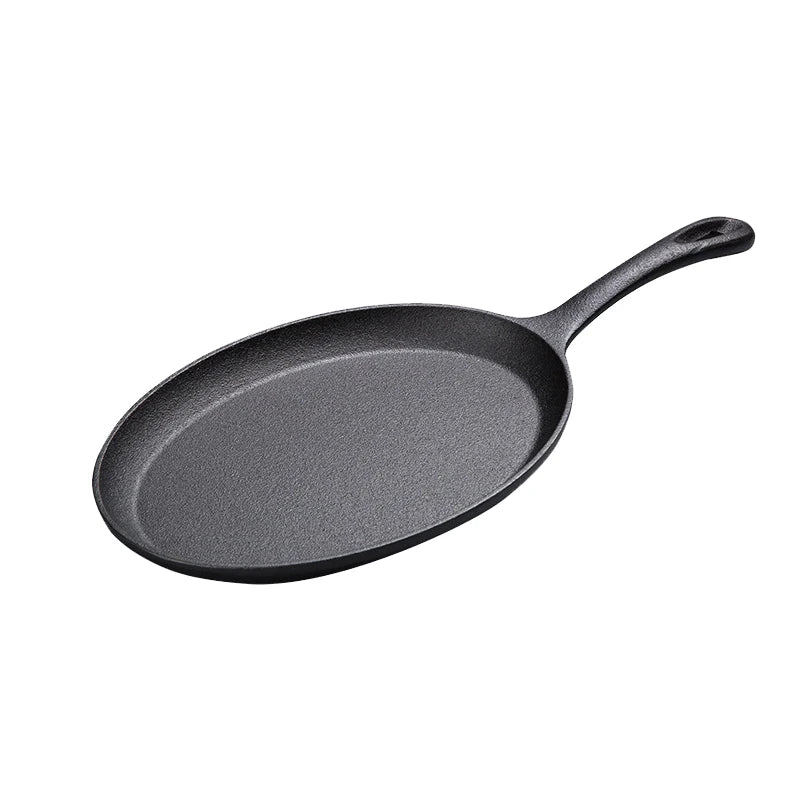Wholesale Modern Design Pre-Seasoned Cast Iron Skillet Oval Outdoor BBQ Pan for Fajitas & Sizzling Steak