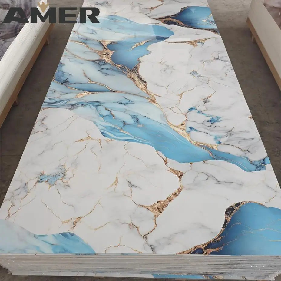 Amer Wholesale Price High Glossy Marble Pvc Decorative Plates Marble Floor Panel Sheet Pvc