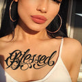 Custom Blessed Temporary Tattoo Sticker Hanna Hand Flower Design in Black Waterproof Vinyl PVC Material