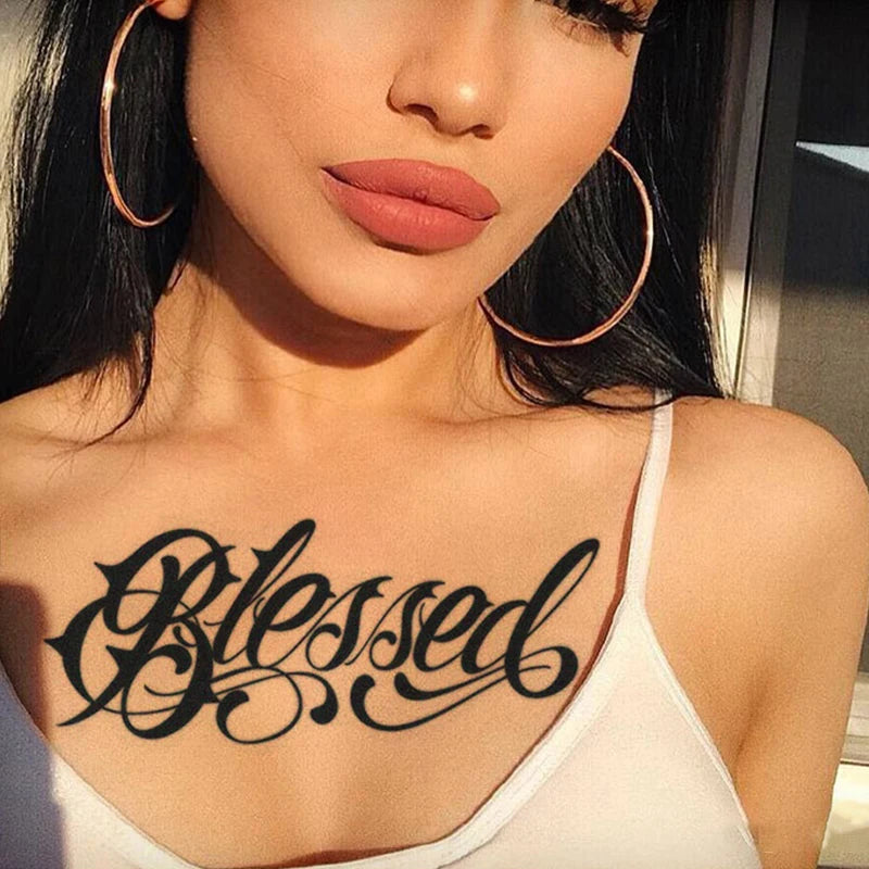 Custom Blessed Temporary Tattoo Sticker Hanna Hand Flower Design in Black Waterproof Vinyl PVC Material