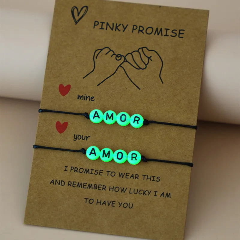 2022 New Fashion Simple Braid Acrylic Bracelet Noctilucent Letter Bracelet Amor Promise Couple Bracelet for Girls