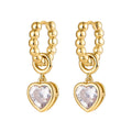 New Fashion Bead Circle Hoop White Green Heart Dangle Drop Dainty Earrings 925 Sterling Silver with Colored Stones