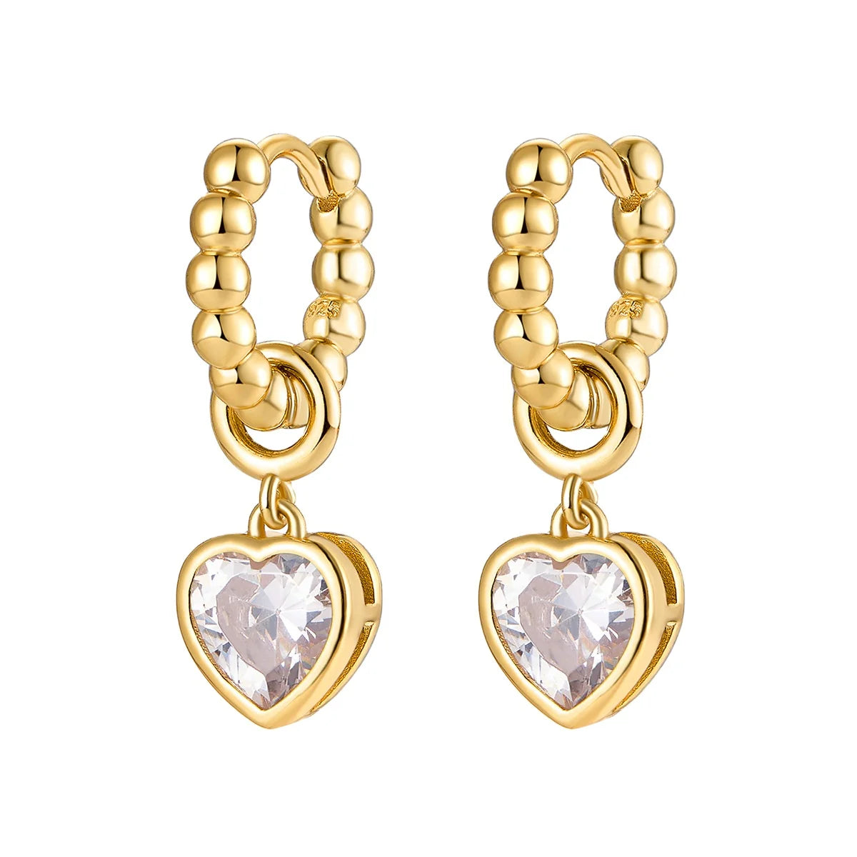 New Fashion Bead Circle Hoop White Green Heart Dangle Drop Dainty Earrings 925 Sterling Silver with Colored Stones