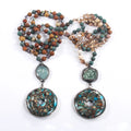 Summer New Fashion Bohemian Ethnic Style 8mm Natural Stone Glass Knot Necklace Natural Stone Ring Pendant Necklace Sweater Chain