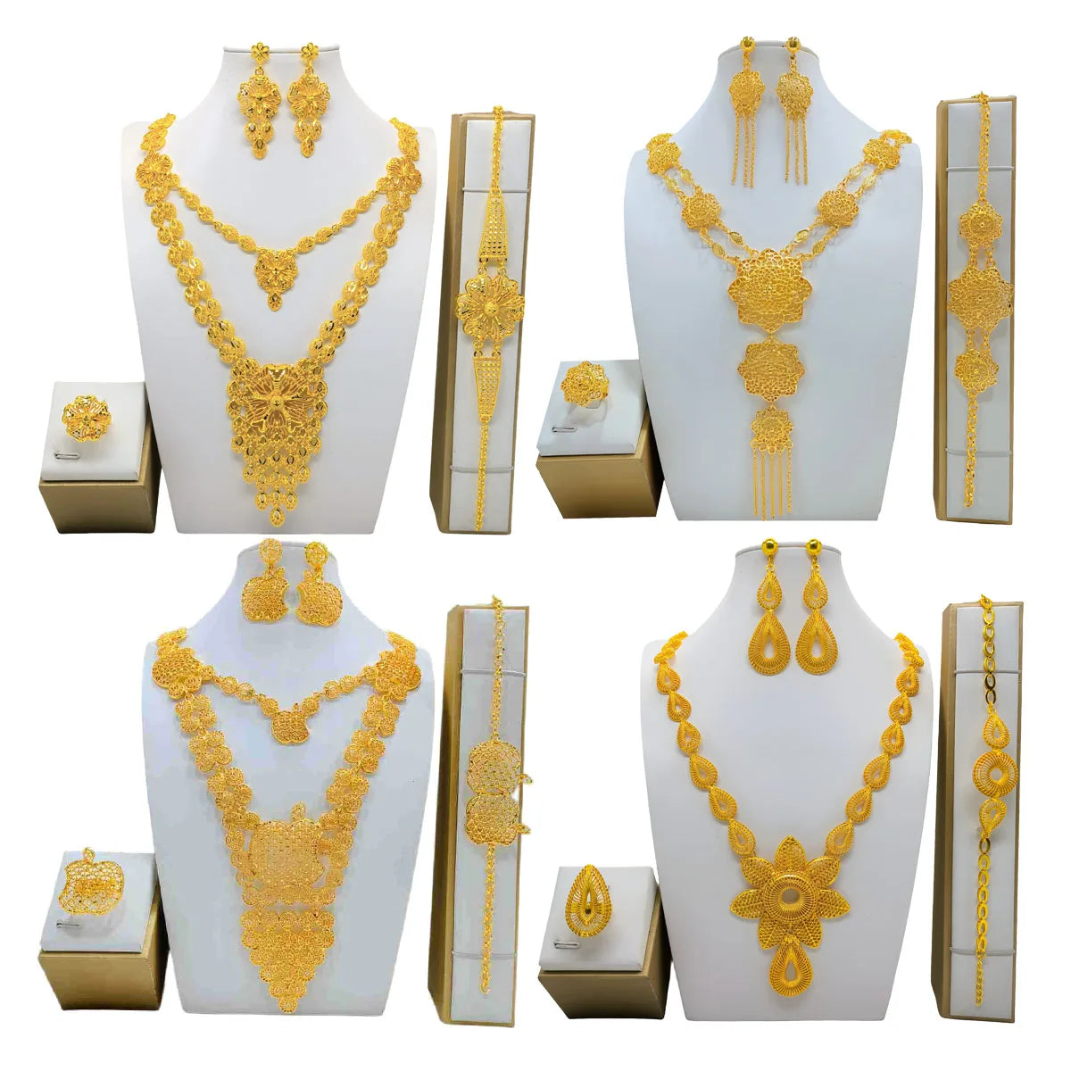 Luxury  Fashion African  Bridal Jewellery Set  African 24k Gold Modern Wedding Dubai  Gold Jewelry Set for Women