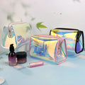 Shiny Sparkle Transparent TPU Waterproof Toiletry Toilet Wash Bag Factory Custom Travel Holographic Cosmetic Storage Zipper Bag