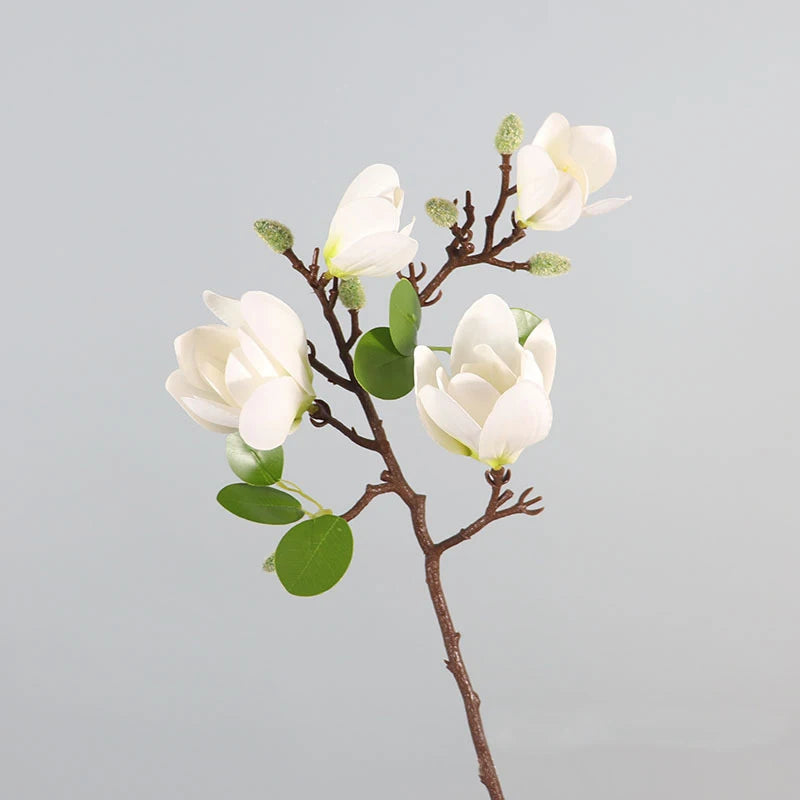 D-MG001 Single Everlasting Latex Silk Dusty White magnolia Artificial Flower Real Touch magnolia Flower for Wedding Decoration