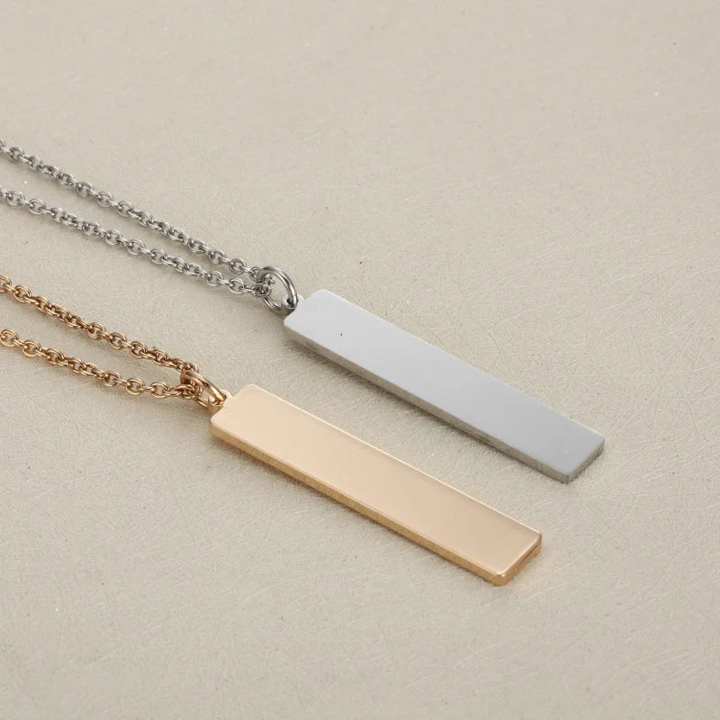 Diy Stainless Steel Ornament Collarbone Necklace Rectangular Smooth Face Pendant Lettering Necklace