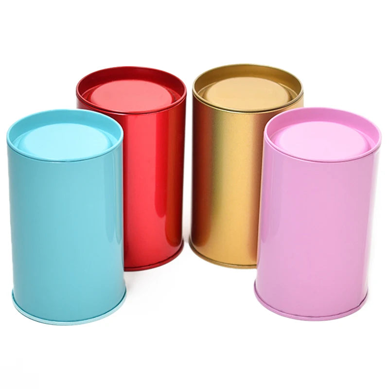 Wholesale Custom 150ml Tinplate Tea Gift Box Multifunctional Solid Color Round Storage Container for Tea Packing Metal Cans