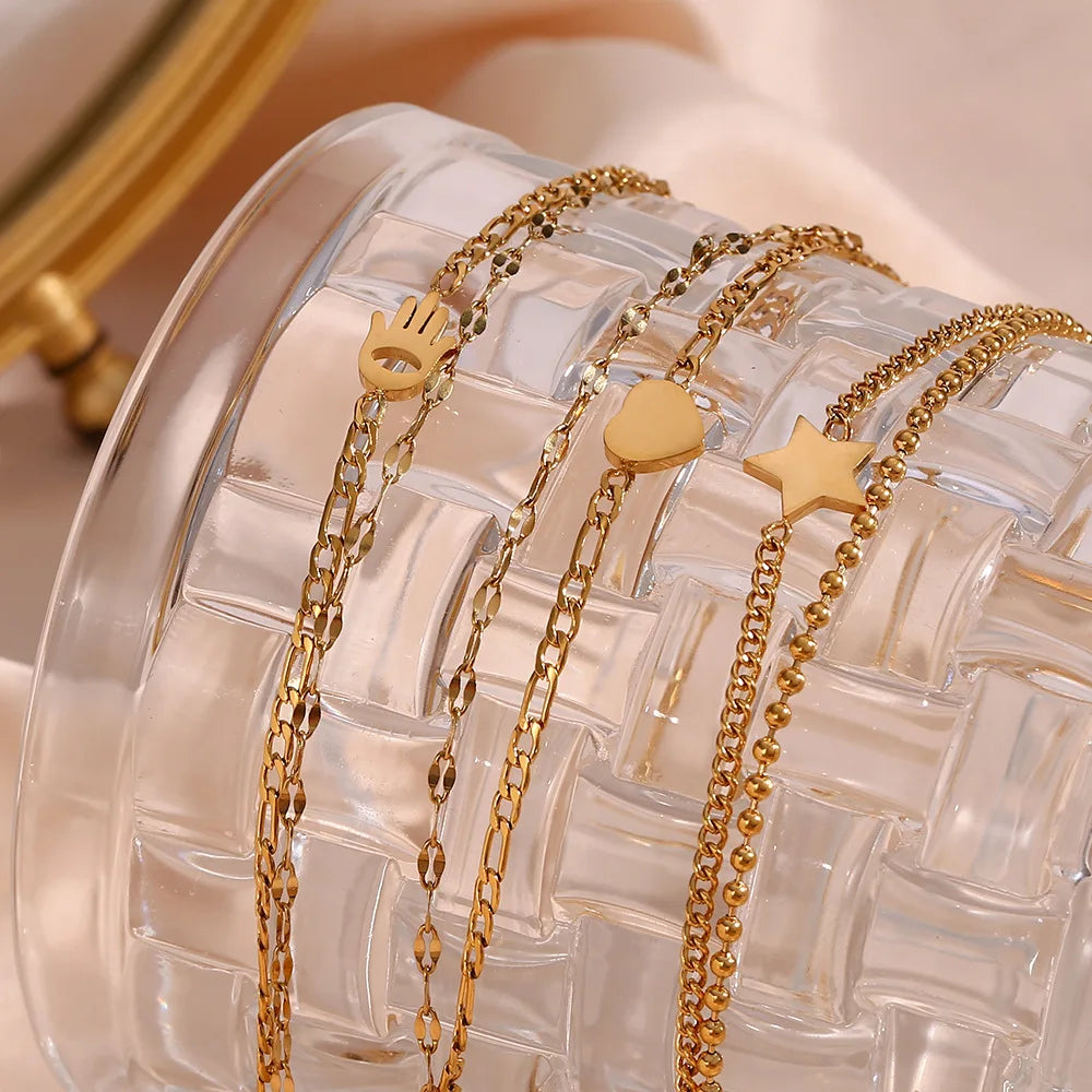 New Waterproof 18K Gold Plated Stainless Steel Charm Bracelet Adjustable Multiple Style Chains Custom Layered Chains Bracelet