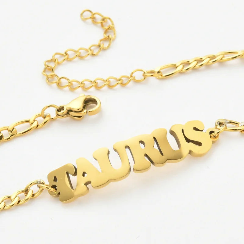 Stainless Steel Zodiac Letter Bracelets Gold Plated Cuban Chain Horoscope 12 Constellations Signs Charm Bracelet Birthday Gifts