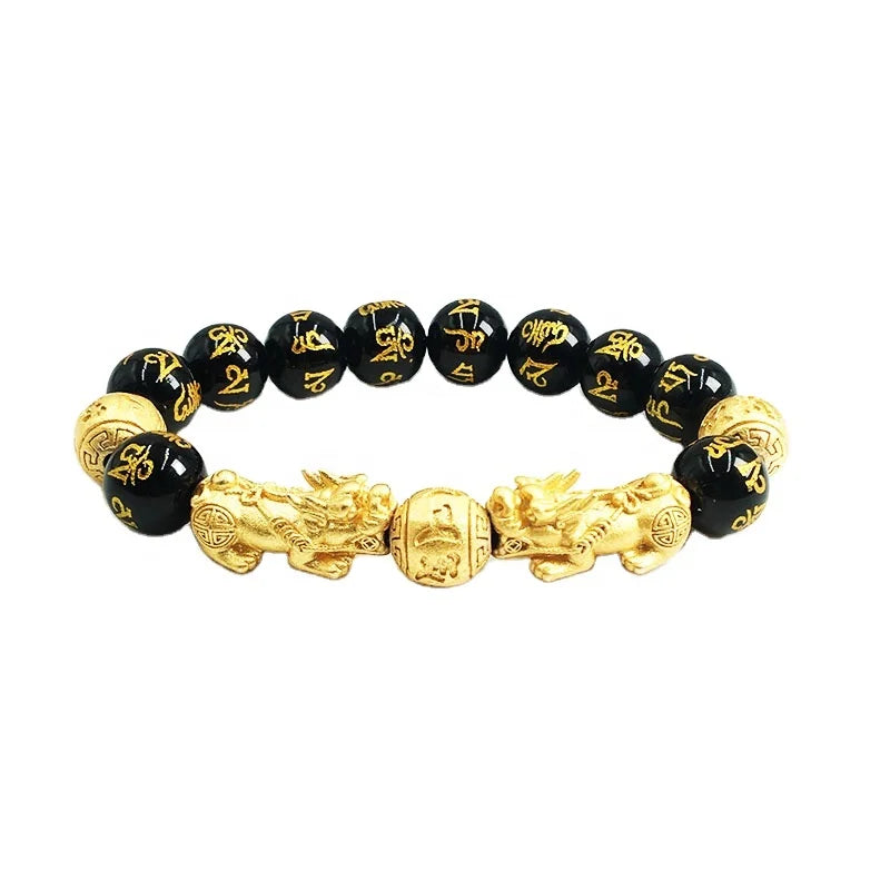 Natural Crystal Chip Bracelet Natural Stone Bracelet Black PIXIU Fengshui Obsidian Bracelet