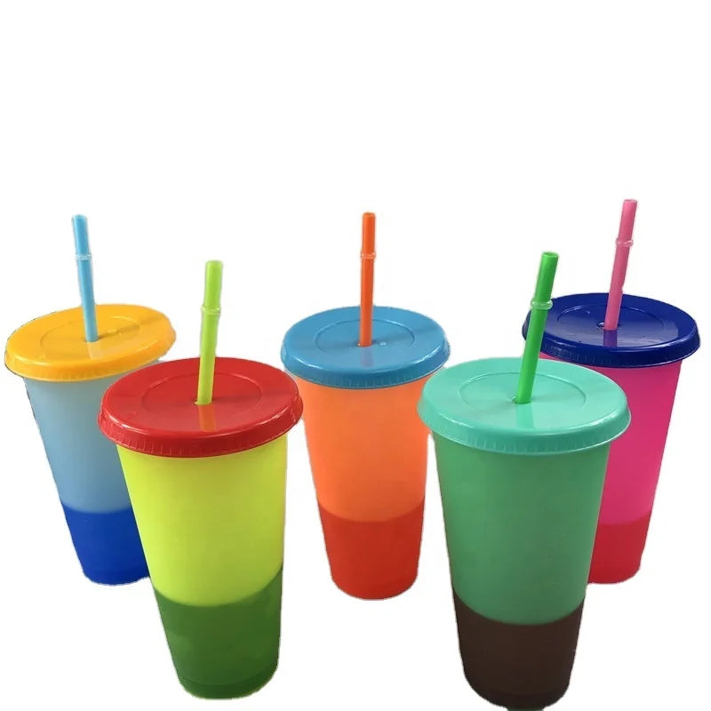 24oz Plastic Color Changing Cup With Custom logo Bpa Free Reusable Acrylic Tumbler Color Changing Plastic Cup With Straw Lid