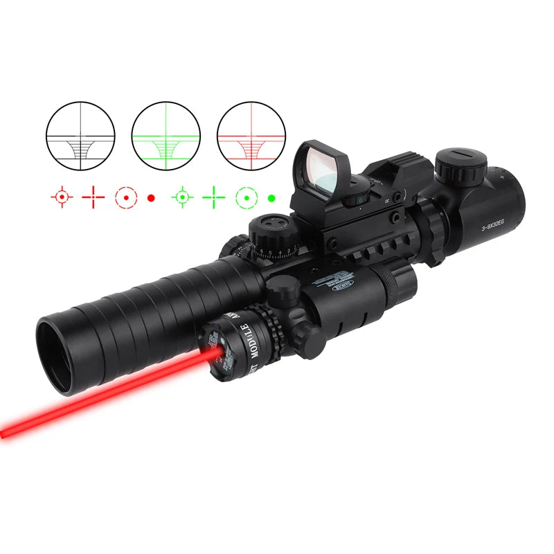 FOCUHUNTER Factory 4-in-1 Scope 3-9x32EG Combo Functional Rangefinder Tactical Red Green Dot Reticles Sight Red Laser Sight