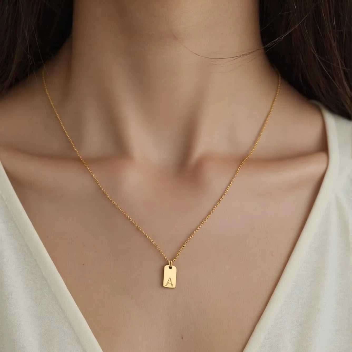 Bijoux Femme Tiny Stainless Steel Waterproof Square Pendant Necklace A-Z Initial Letter Necklace for Women Jewelry Accessories