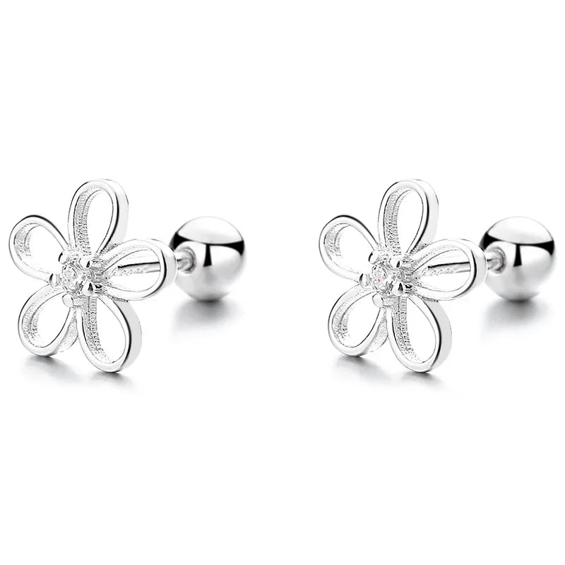 Hot Sale 925 Sterling Silver Claw Setting Zircon Hollow Flower Cartilage Earrings for Women Wholesale