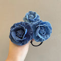 Fashion Kids Hair Accessories Denim Flower Hair Band Handmade Children Rubber Band for Girls Ponytail Headdress