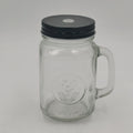 Customized 500ml 16oz Clear Transparent Glass Mason Jar Cup  with Handle Metal Lid and Straw for Drinking Juice Mineral Water