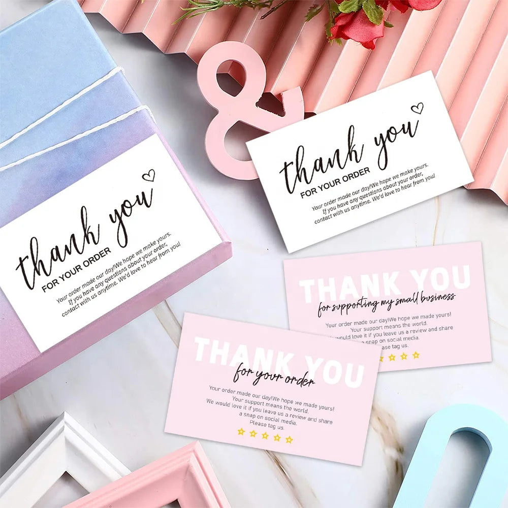 Factory Wholesale 50pcs/bag  5x9cm  Pink Thank You Card for Supporting My Small Business