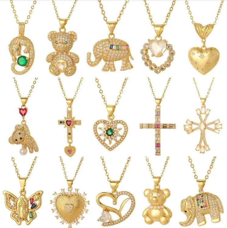 Cheap Good Quality Titanium Steel Necklace for Women With a High-grade Copper Micropaved Zirconia Necklace Heart Bear Pendant