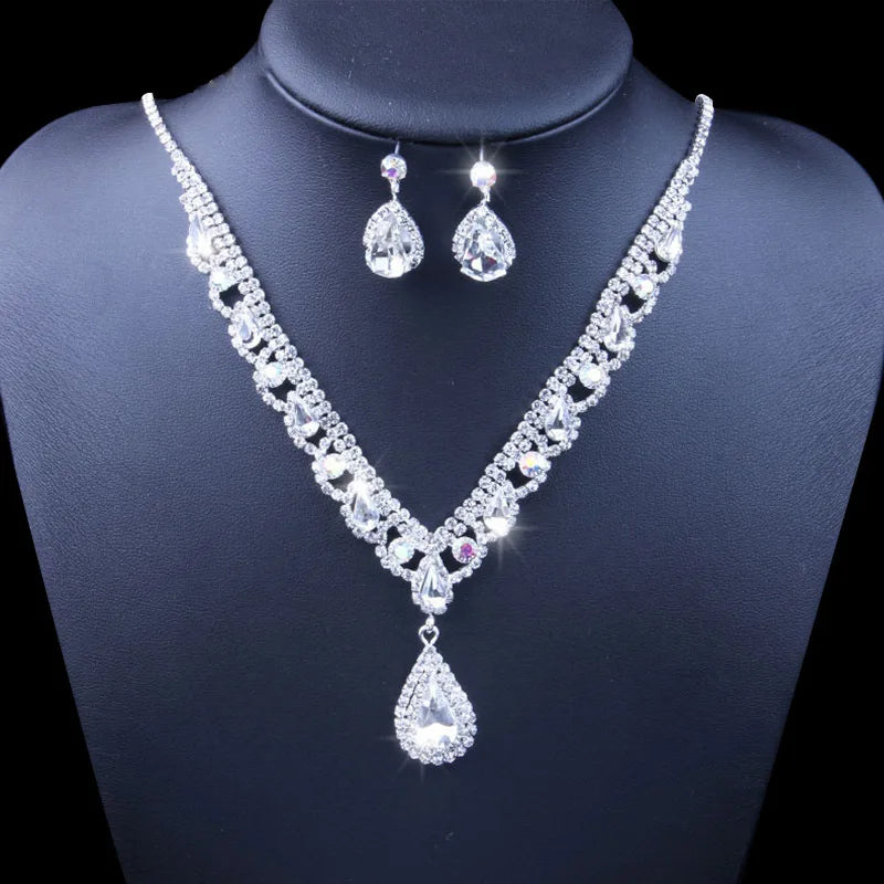 Middle East Style Bridal Necklace Jewelry Set Water Drop Rhinestones Necklace Earrings Set for Women
