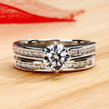 Huitan Fashion Show Elegant Diamond CZ Jewelry 2Pcs/Set Couples Ring Women Girls Silver Plated Engagement Wedding Ring Set
