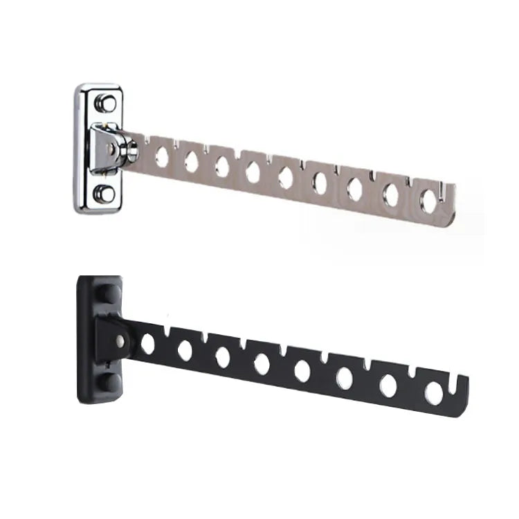 Wholesale Hotel-Grade Stainless Steel Folding Clothes Rack with Rotatable Hooks Wall-Mounted Cloths Storage Hanger