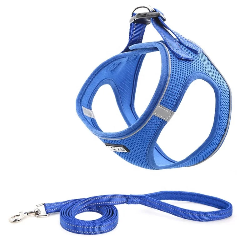Breathable Harness and Leash Set Soft Mesh Padded Adjustable Reversible No Pull Custom Pet Dog Harness