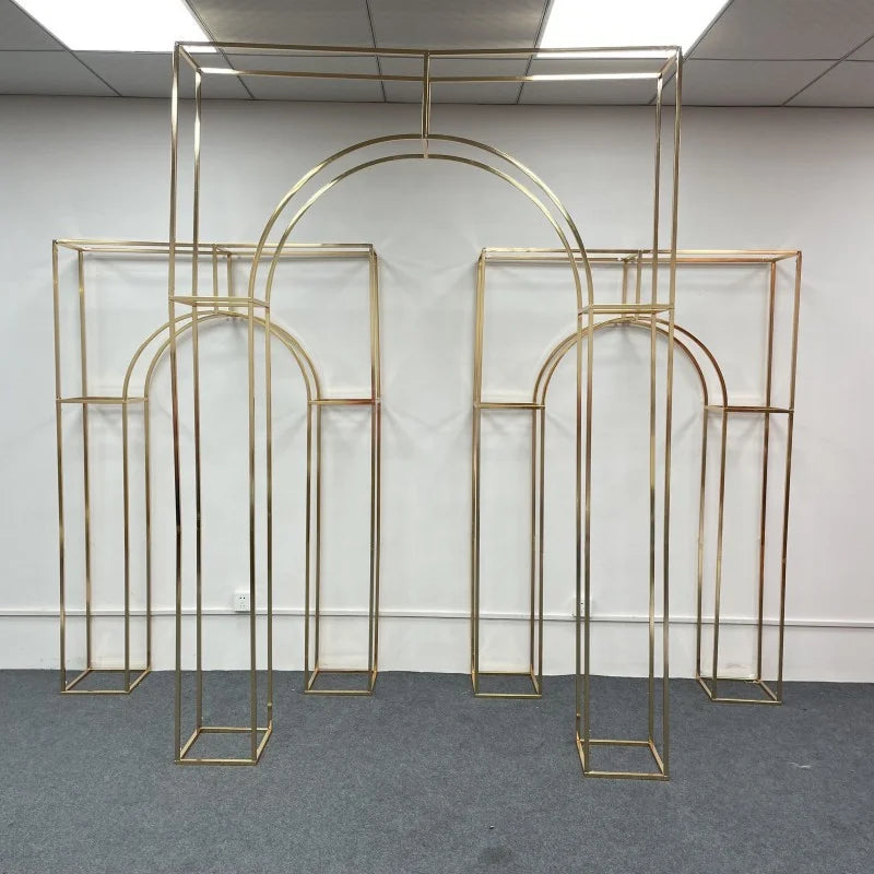 Metal Wedding Arch Frame Mariage Row Runner Square Backdrop Stand Background Gold Double Outdoor Artificial Flower Door Display