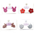 Cute Spring Easter Flower Bunny Stud Earrings Glitter Pink Acrylic Jewelry Titanium Steel