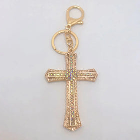 Fashion Luxury Corss Keychain Christian Prayer Charm Crystal Rhinestones Metal Car Key Cross Diamond Pendant Key Chains Key Ring