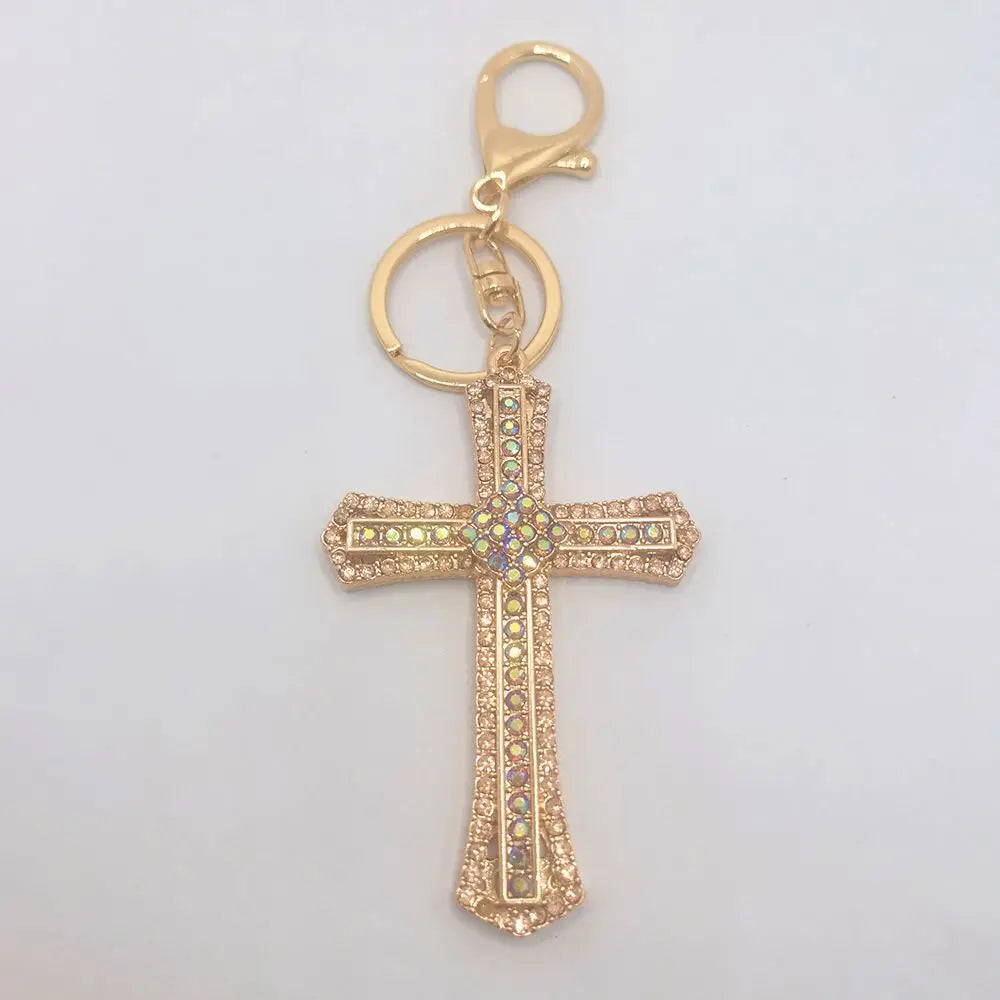 Fashion Luxury Corss Keychain Christian Prayer Charm Crystal Rhinestones Metal Car Key Cross Diamond Pendant Key Chains Key Ring