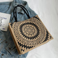 Women's Large Capacity Geometric Pattern Eco-Friendly Sustainable Jute Open Closure by Brand New Trending Tote Bag
