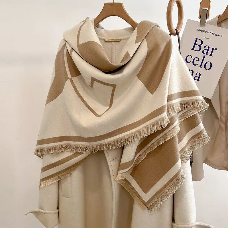 Custom Double-sided Square Imitation Cashmere Scarf Women Thickened Warm Air-conditioned Shawl Fashion Outer Cape Winter