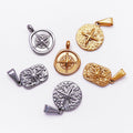 Wholesale Stainless Steel Souvenir Navigation Travel Jewelry 18K Gold Plated North Star Compass Necklace Pendant Charm for Men