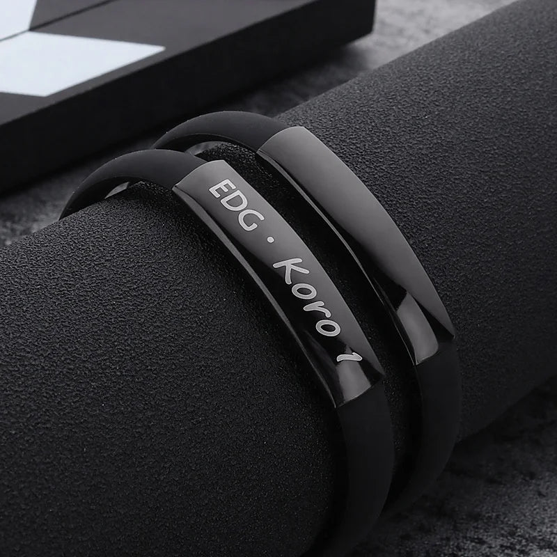 MECYLIFE Stainless Steel Silicone Bracelet for Men Fashion Personalized Blank Bracelet for Laser Engraving Black Couple Bracelet