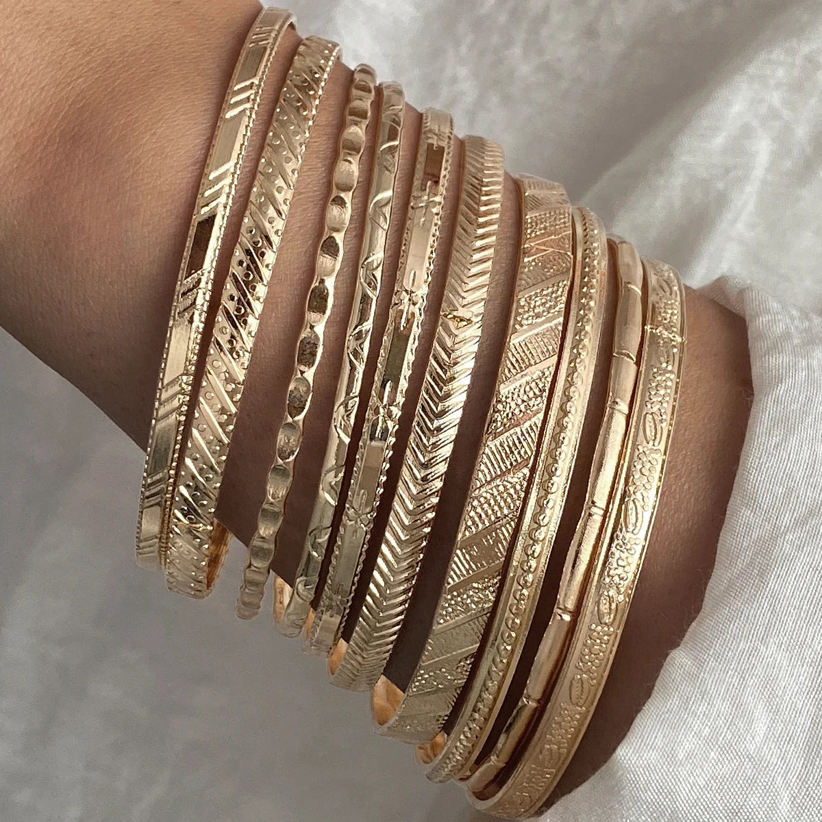 10pcs New Fashion Gold Plated Multi-layered Bangles Bamboo Wave Twist Design Bracelet Set for Women Fashion Jewelry