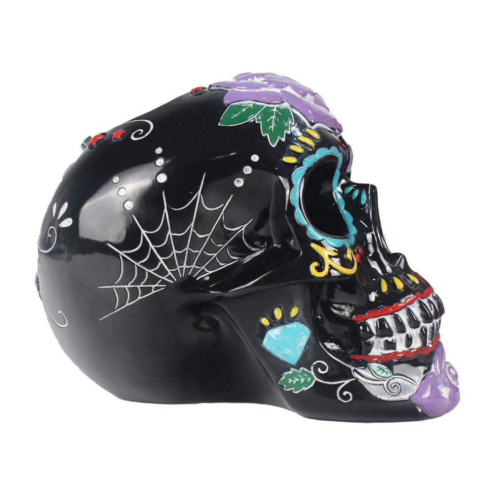 Colorful Resin Sugar Statue Hand-painted Floral & Intricate Pattern Day of the Dead Christmas Art Decorative Shelf Ornament