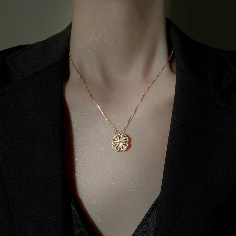 Can Be Folded in Two Ways to Wear Diamond love Four-leaf Clover Clavicle Necklace Can Change Styles 2022popular Models