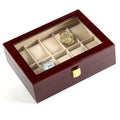 Custom Luxury 10-Slot Brown Wooden Lacquered Jewelry Display for Wrist Watches Bracelets Durable MDF Leather Glass Leatherette