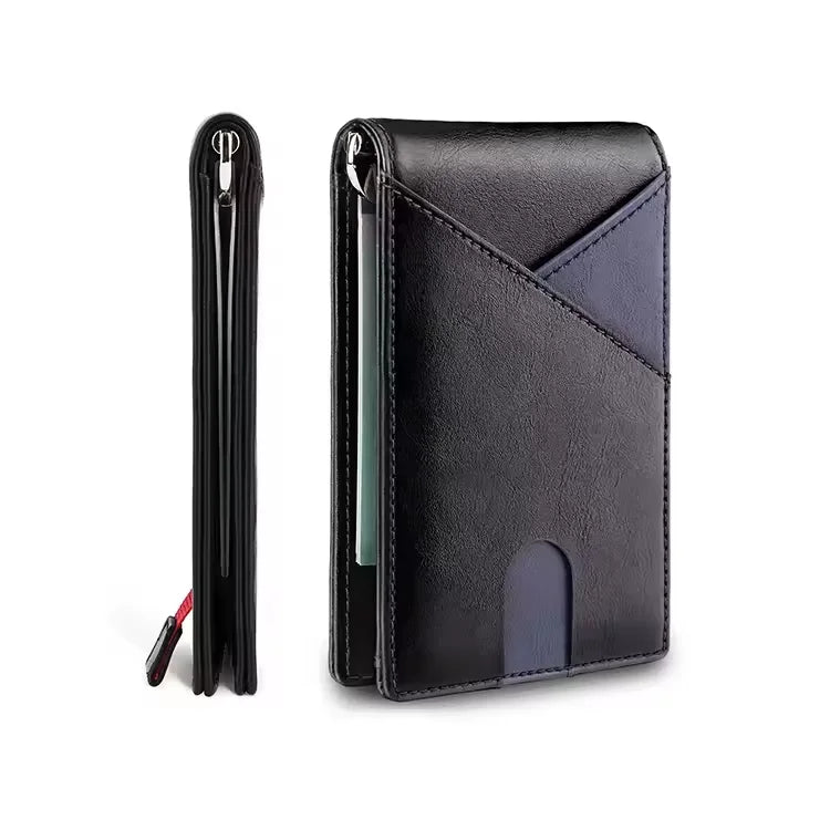 Minimalist Front Pocket Men's Slim Leather Wallet with Money Clip RFID Blocking Credit Card Holder for Men with ID Window