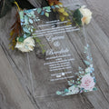 White Engraving Custom Acrylic Wedding Invitation Card Floral Theme
