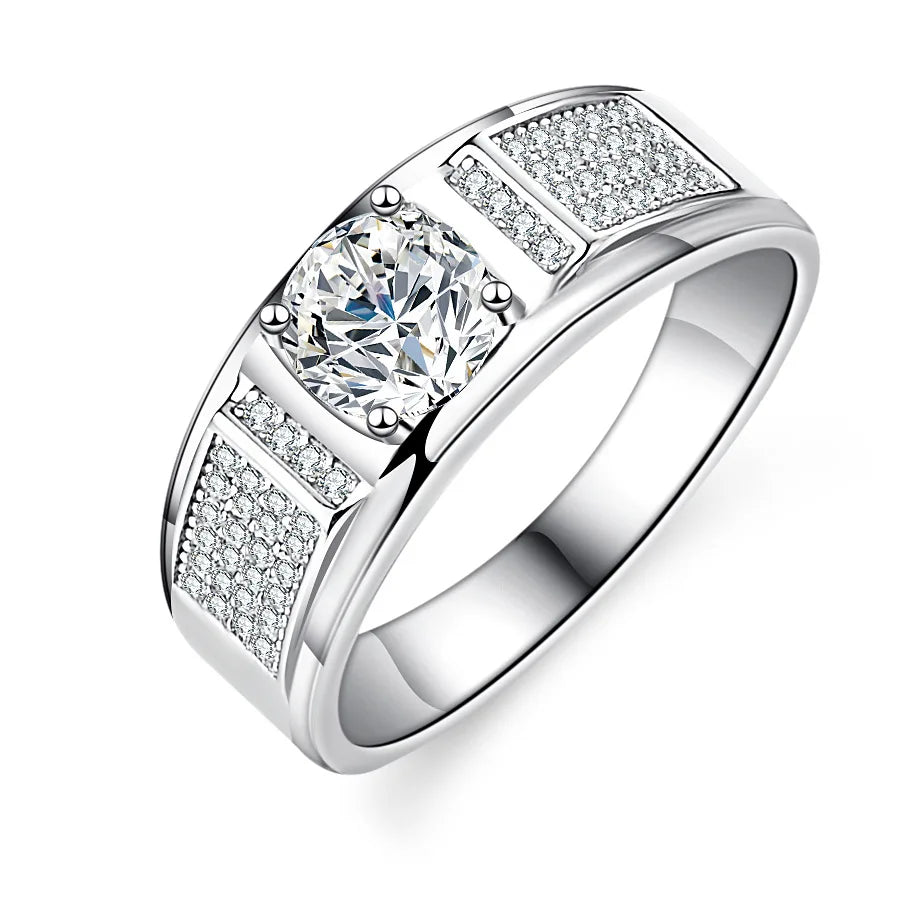 Unique Design 925 Sterling Silver Men's Wedding Moissanite Diamond 18k White Gold Plated Moissanite Ring Fine Jewelry