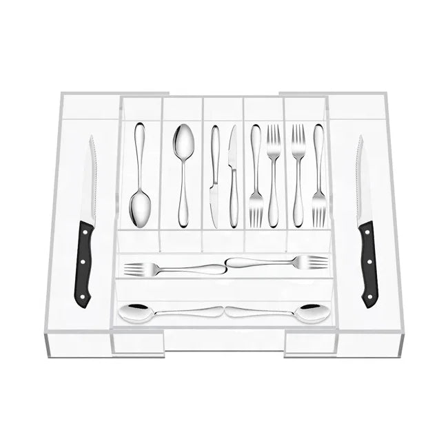 Wholesales Clear Acrylic Kitchen Cutlery Drawer Organizer Rack Silverware and Utensil Tray